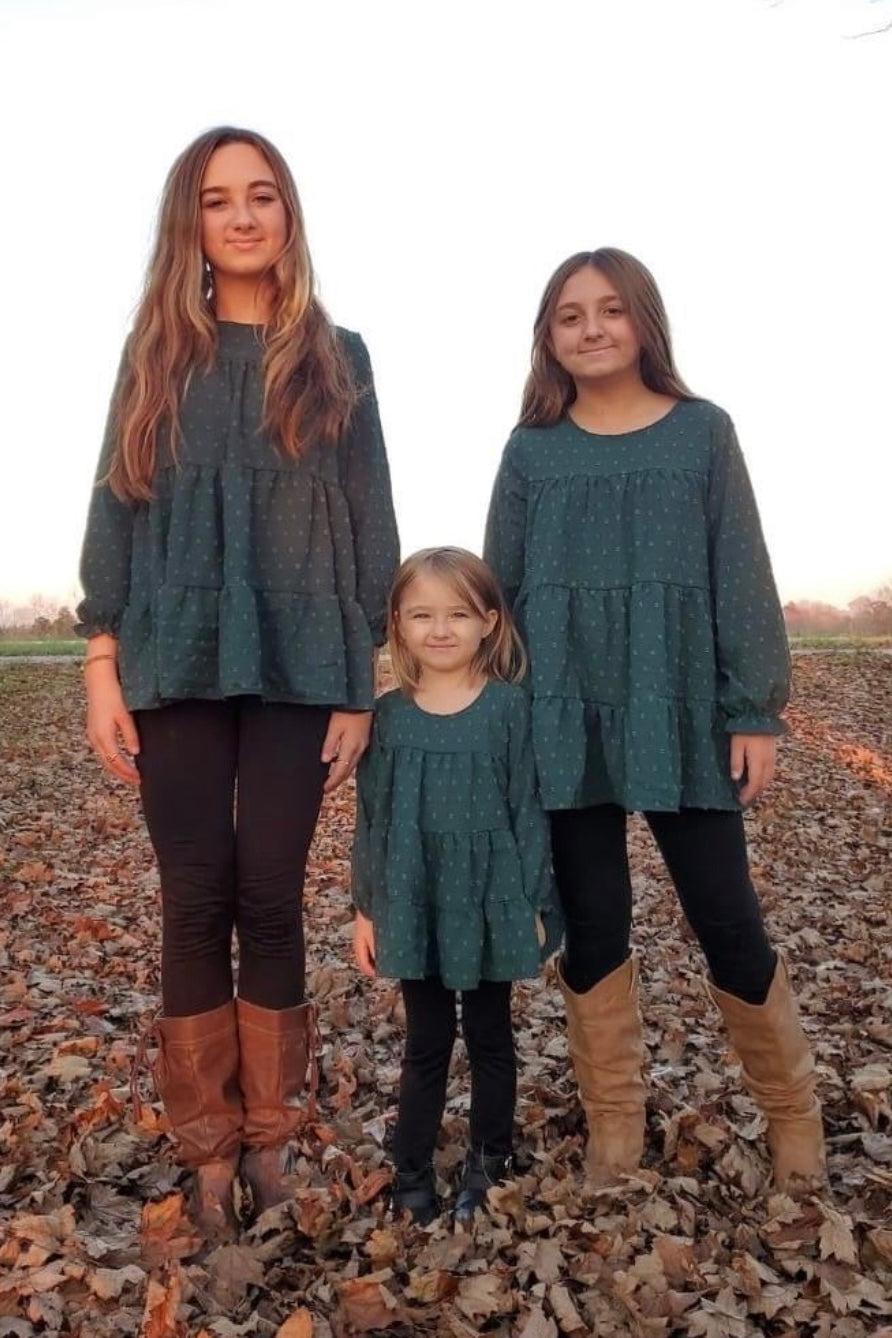 Mom & Me - Forest Green Swiss Dot Top - Sparkle in Pink