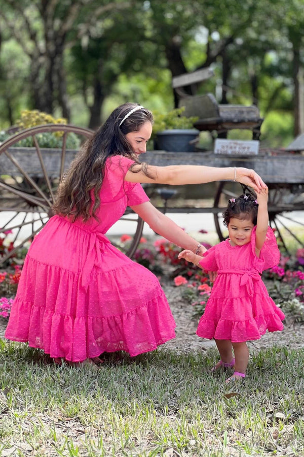 Mom & Me - Hot Pink Swiss Dot Dress - Sparkle in Pink