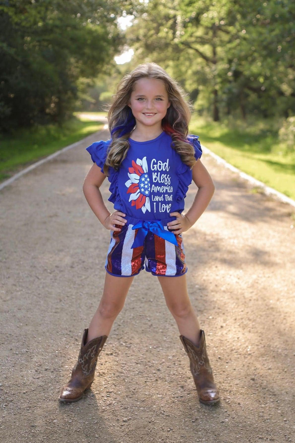 "God Bless America" Sunflower Sequin Short Set - Sparkle in Pink
