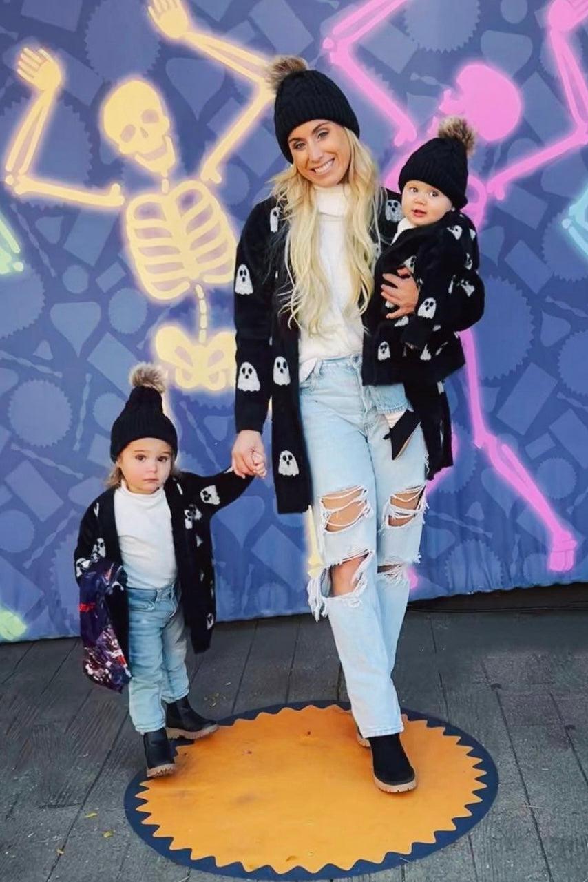 Mom & Me - Cozy Black Ghost Cardigan | Sparkle in Pink