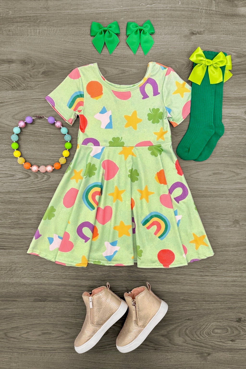 Green Charms Glitter Dress | Sparkle in Pink