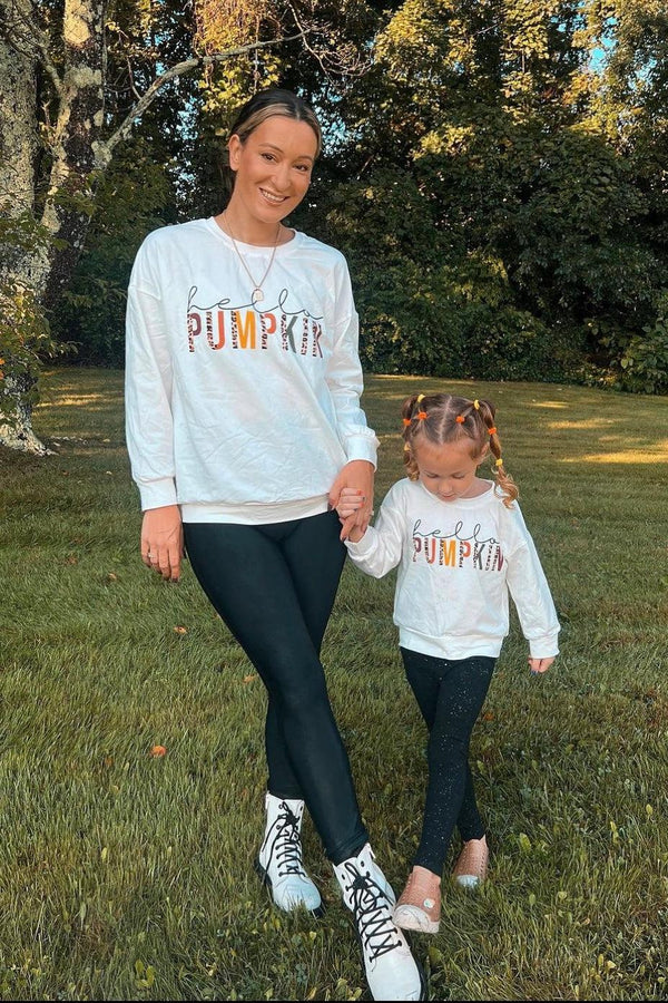 Mom & Me - "Hello Pumpkin" White Top - Sparkle in Pink