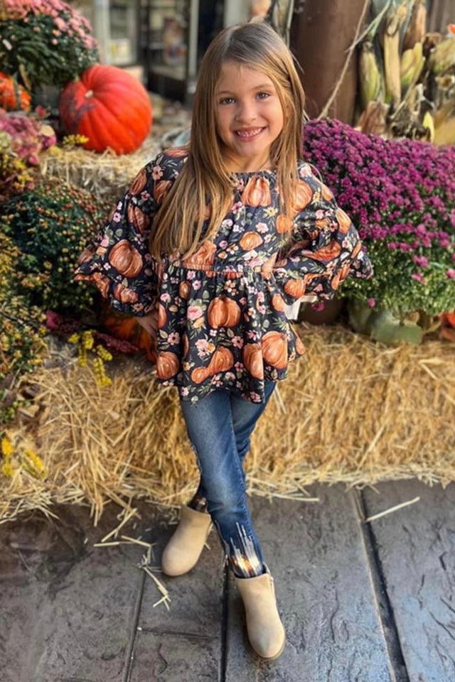 Pumpkin Floral Sequin Denim Pant Set - Sparkle in Pink