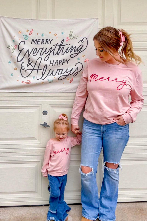 Mom & Me - "Merry" Blush Pink Pullover - Sparkle in Pink