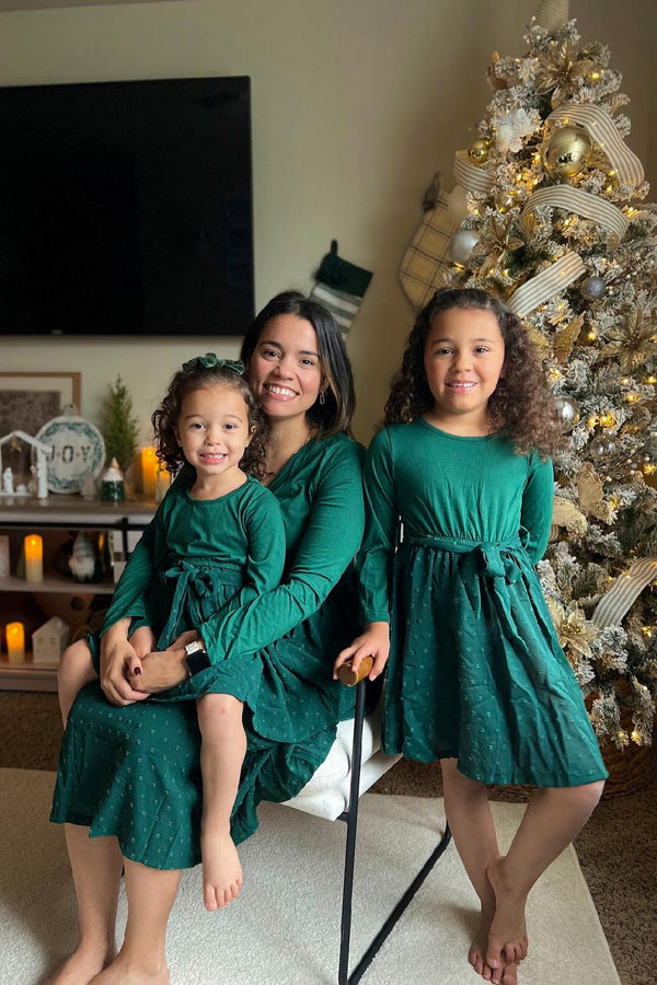 Mom & Me - Green Swiss Dot Dress - Sparkle in Pink