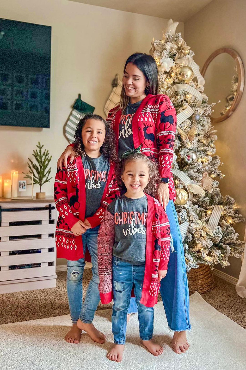 Mom & Me - Red Nordic Snowflake Cardigan - Sparkle in Pink