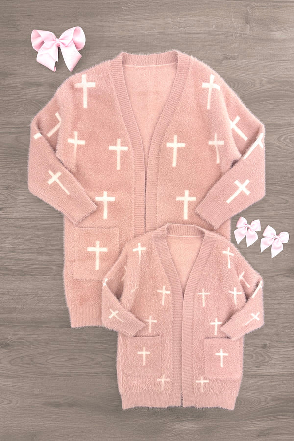 Mom & Me - Blush Pink Cross Cardigan | Sparkle in Pink