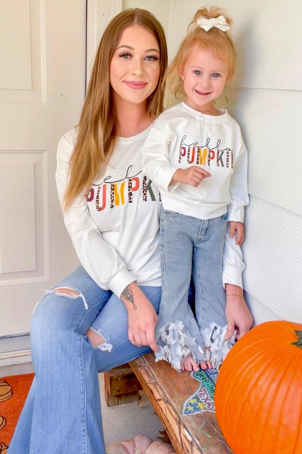 Mom & Me - "Hello Pumpkin" White Top | Sparkle in Pink