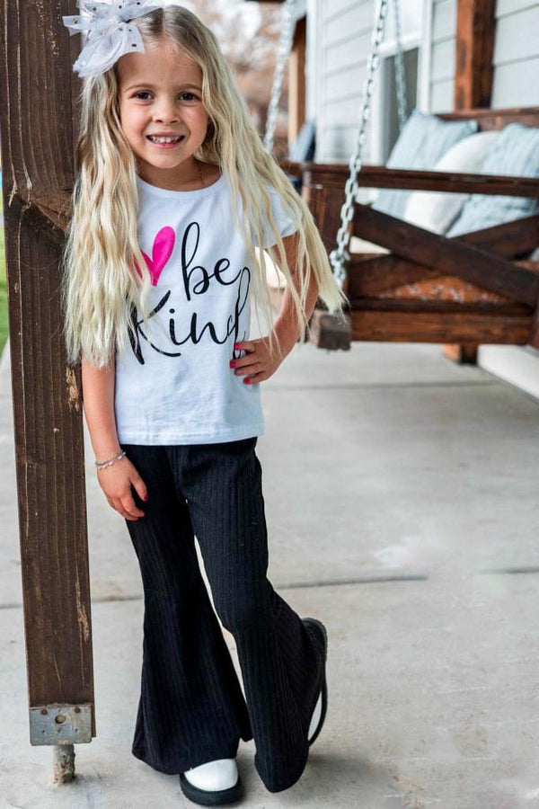 "Be Kind" Ribbed Bell Bottom Set - Sparkle in Pink