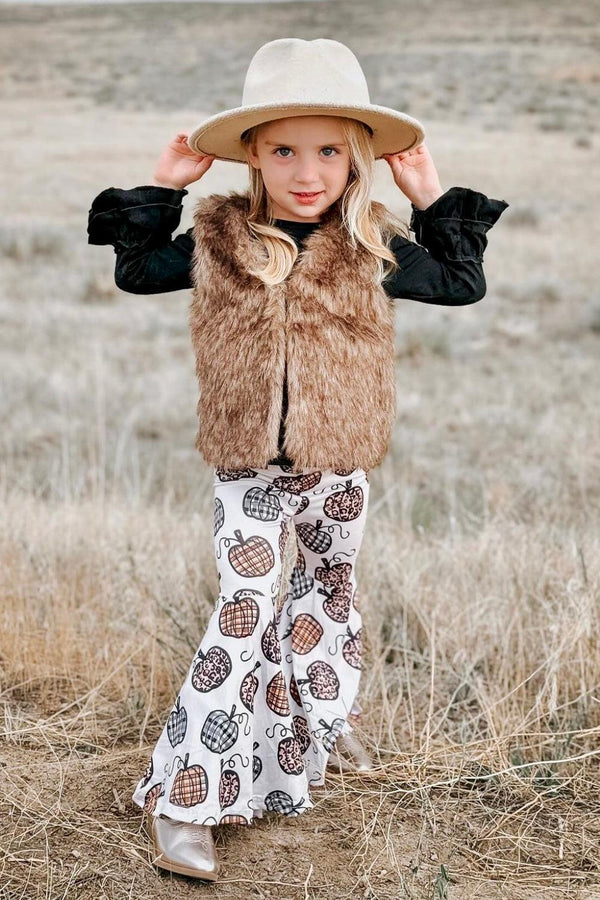 Pumpkin Bell Bottom Fur Vest Set | Sparkle in Pink