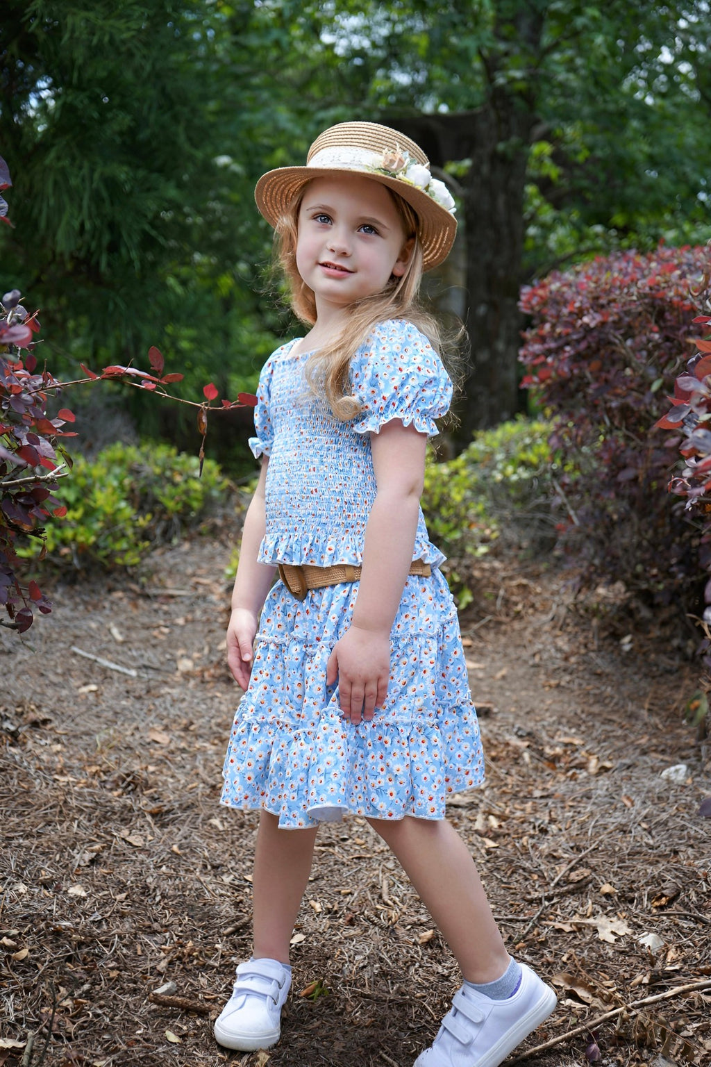 Blue Daisy Ruffle Skirt Set - Sparkle in Pink