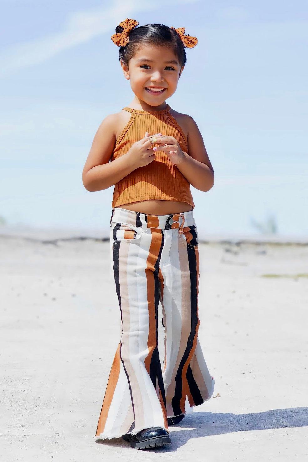 Striped Denim Bell Bottoms - Sparkle in Pink