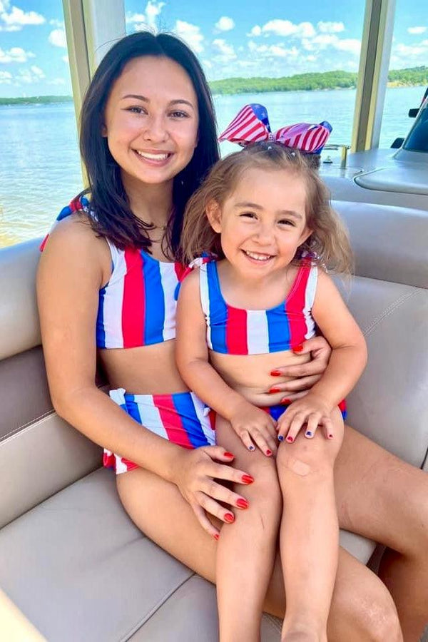Mom & Me - Red White & Blue Striped Bikini - Sparkle in Pink