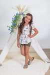 Olive Rainbow Distressed Denim Short Set - Sparkle in Pink