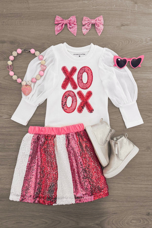 "XOXO" Pink Sequin Skirt Set | Sparkle in Pink