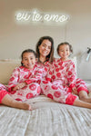 Mom & Me - Pink & Red Smiley Heart Pajamas - Sparkle in Pink