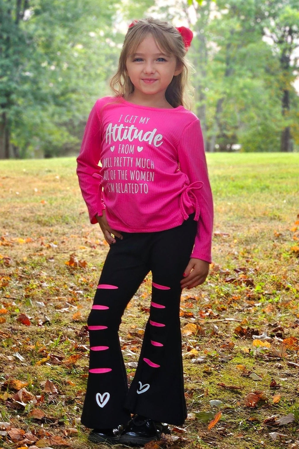 "I Get My Attitude From..." Pink Flare Pant Set | Sparkle in Pink
