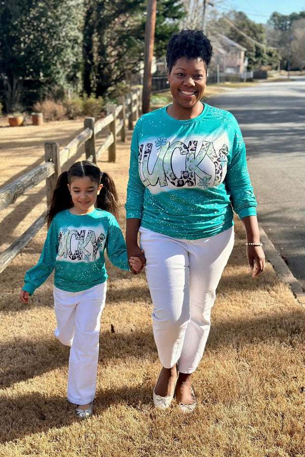 Mom & Me - "Lucky" Green Cheetah Long Sleeve Top - Sparkle in Pink