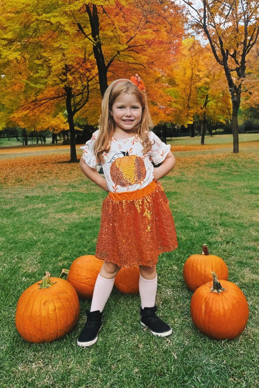 Sequin Pumpkin Skirt Set - Sparkle in Pink