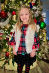 Red Plaid Bell Sleeve Fur Vest Set - Sparkle in Pink