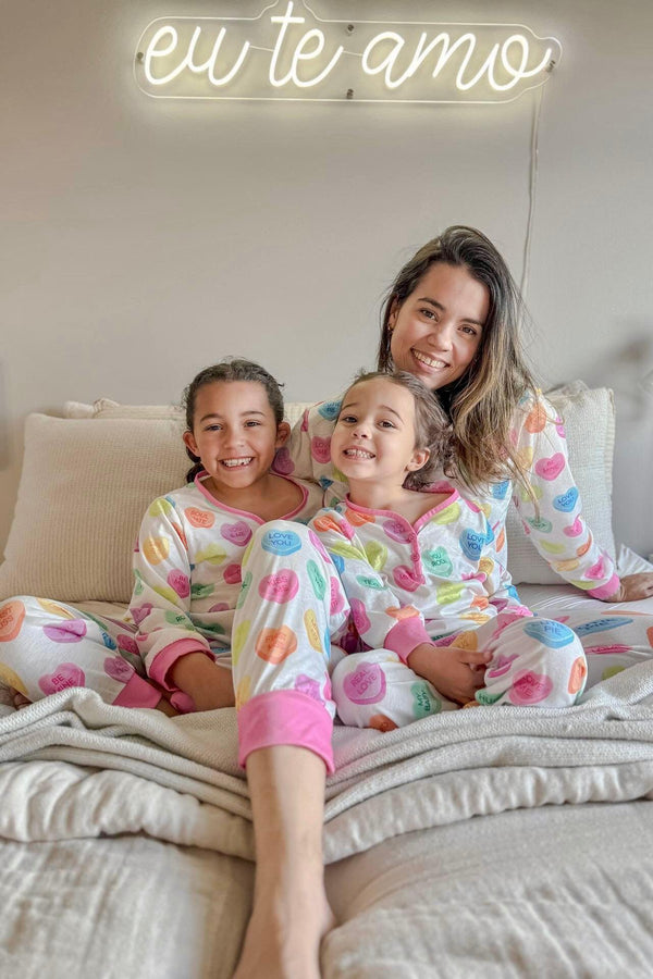 Mom & Me - White Candy Heart Pajamas - Sparkle in Pink