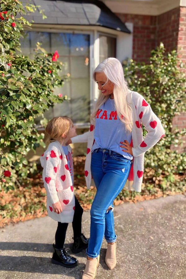 Mom & Me - White & Red Heart Cardigan - Sparkle in Pink