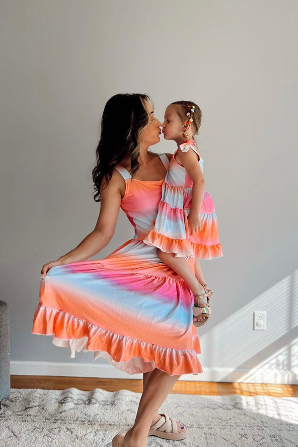 Mom & Me - Sunset Ruffle Tank Dress - Sparkle in Pink