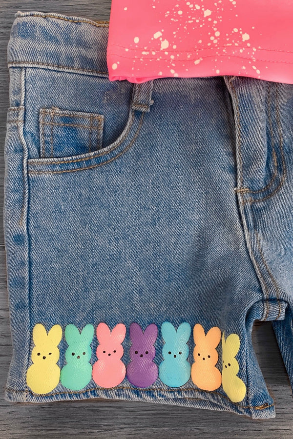 "Chillin With My Peeps" Denim Short Set - Sparkle in Pink