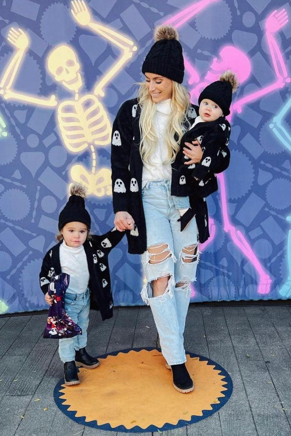 Mom & Me - Cozy Black Ghost Cardigan | Sparkle in Pink