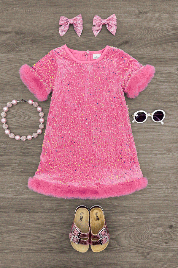 pink fuzzy dress Sparkle Plush Sequin Dress Purple / 8