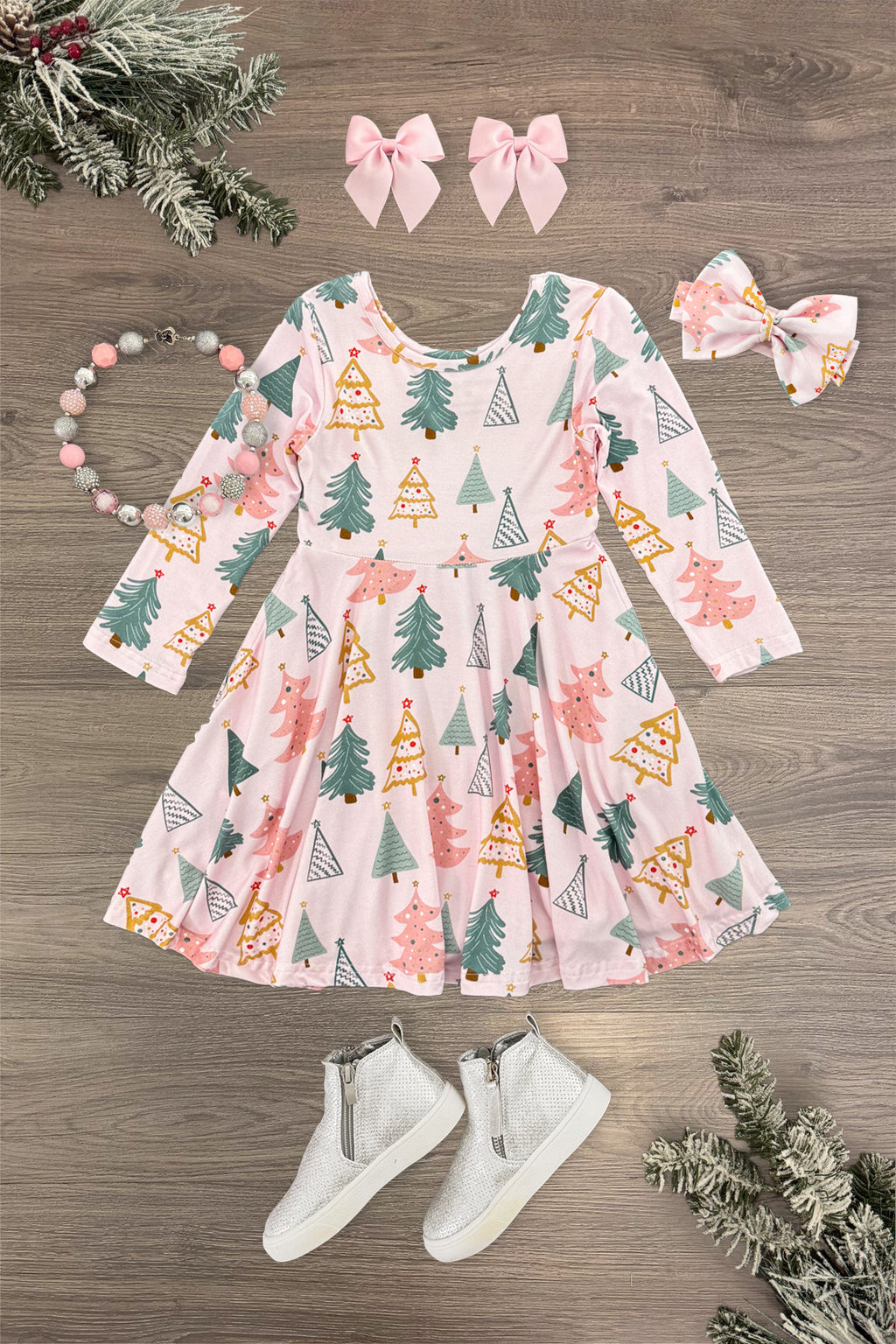 Bamboo Pastel Pink Christmas Tree Dress | Sparkle in Pink