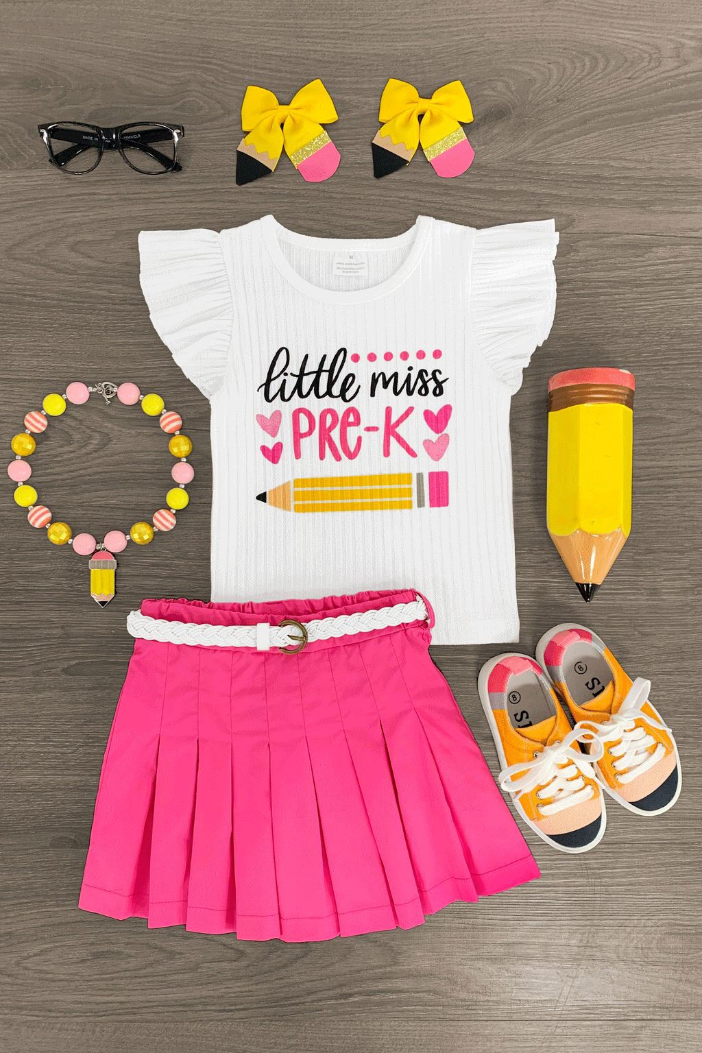 "Little Miss Pre-K - 5th Grade" Pink Skirt Set - Sparkle in Pink