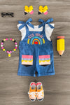 "Preschool - 6th Grade" Embroidered Romper Set | Sparkle in Pink