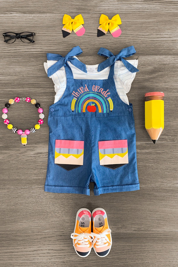 "Preschool - 6th Grade" Embroidered Romper Set | Sparkle in Pink