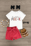 "Hello Pre-K - 6th Grade" Corduroy Short Set | Sparkle in Pink