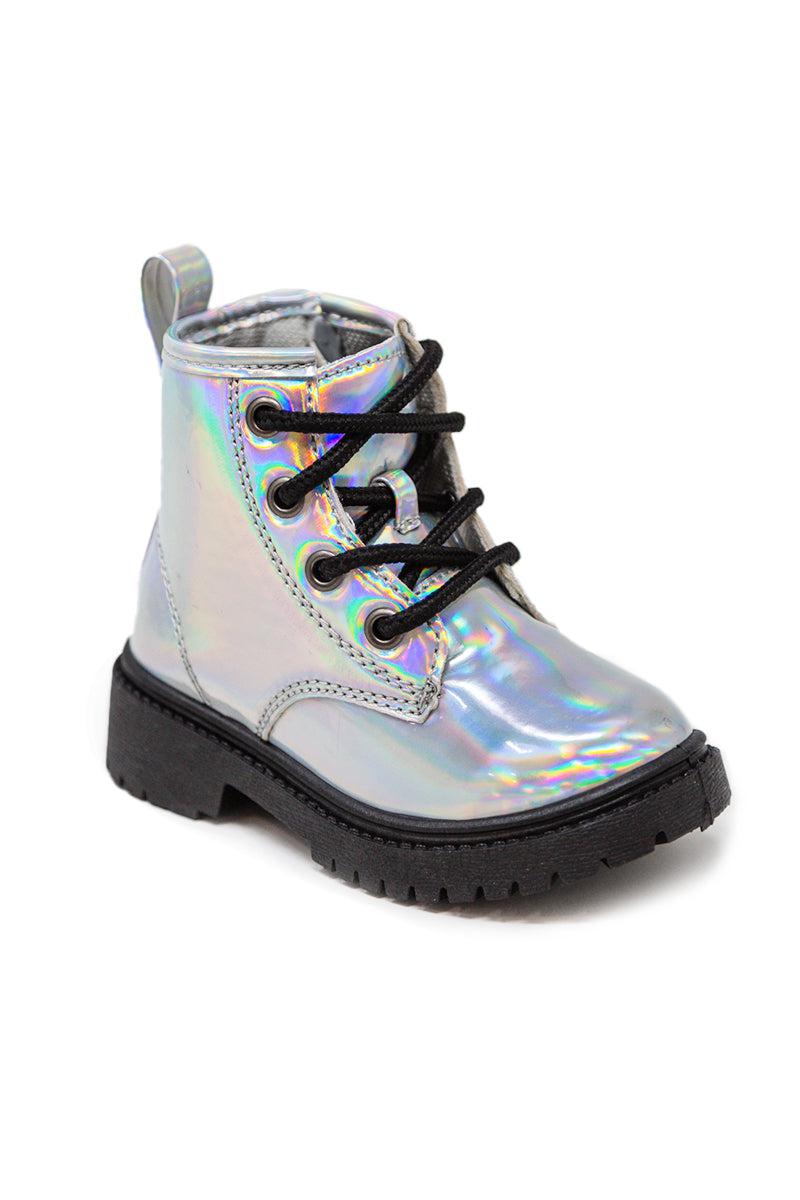 Holographic Lace-Up Combat Boots | Sparkle In Pink