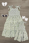 Mom & Me - Green & White Flower Dress | Sparkle in Pink