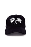 Family Racer Costume - BOY-6-12 Months-FAMILY - Black baseball cap with embroidered crossed checkered racing flags on front panel.