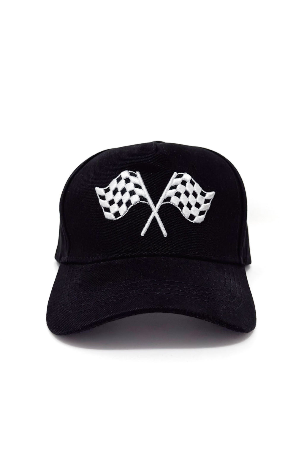 Family Racer Costume - BOY-6-12 Months-FAMILY - Black baseball cap with embroidered crossed checkered racing flags on front panel.
