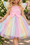 Cotton Candy Fairy Costume - 3 Piece Set - 12-18 Months - Pink sequin bodice fairy dress with pastel rainbow tulle skirt and matching winged sleeves.
