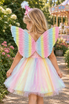Cotton Candy Fairy Costume - 3 Piece Set - 12-18 Months - Pastel rainbow tulle fairy dress with ruffled layers and large matching pleated wings.