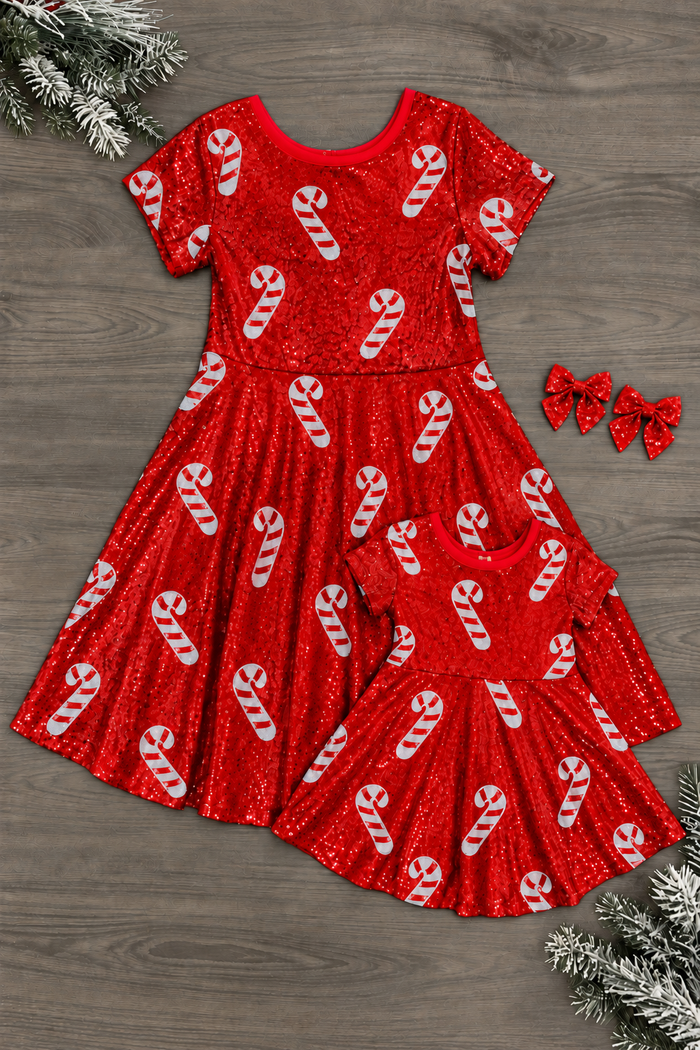 Mom & Me - Red Sequin Candy Cane Dress