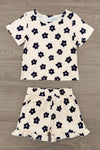 Cream Flower Short Set | Sparkle in Pink