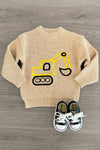 Tan Tractor Sweater | Sparkle in Pink