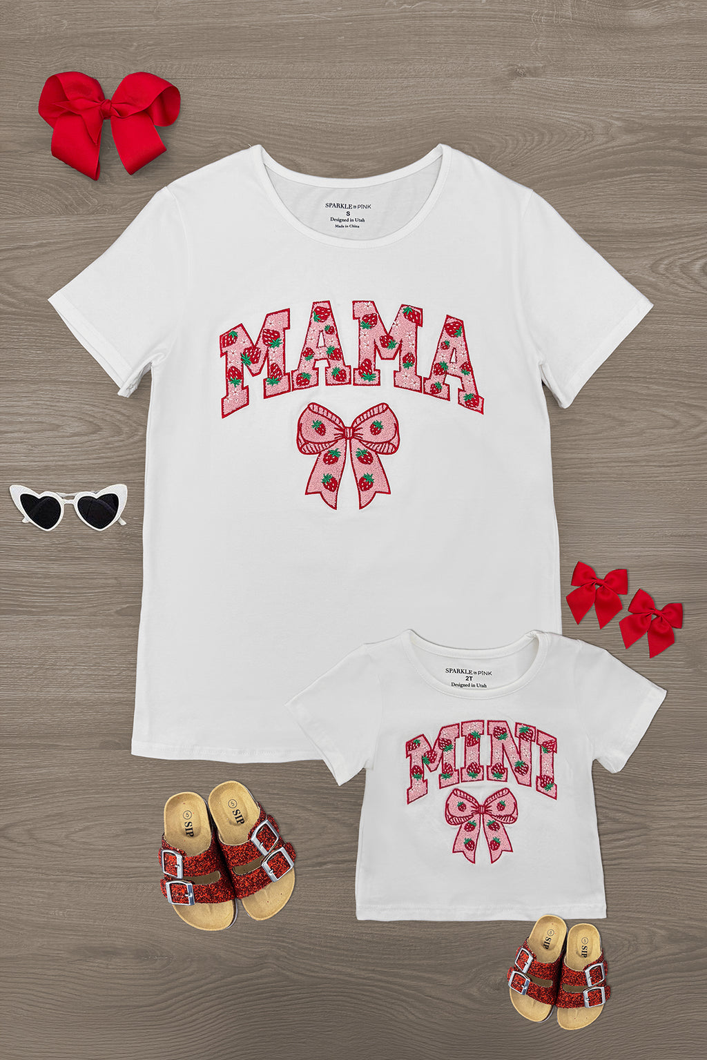 Mom & Me - "Mama & Mini" Strawberry Chenille Patch Top | Sparkle in Pink