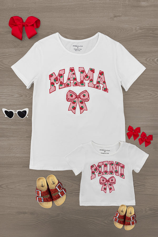 Mom & Me - "Mama & Mini" Strawberry Chenille Patch Top | Sparkle in Pink