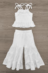 White Flowy Ruffle Pant Set | Sparkle in Pink