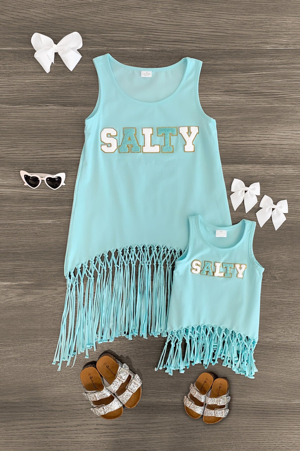 Mom & Me - "Salty" Chenille Patch Tank Top - Sparkle in Pink