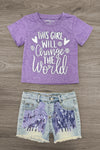"This Girl Will Change The World" Denim Short Set | Sparkle in Pink