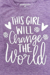 "This Girl Will Change The World" Denim Short Set | Sparkle in Pink